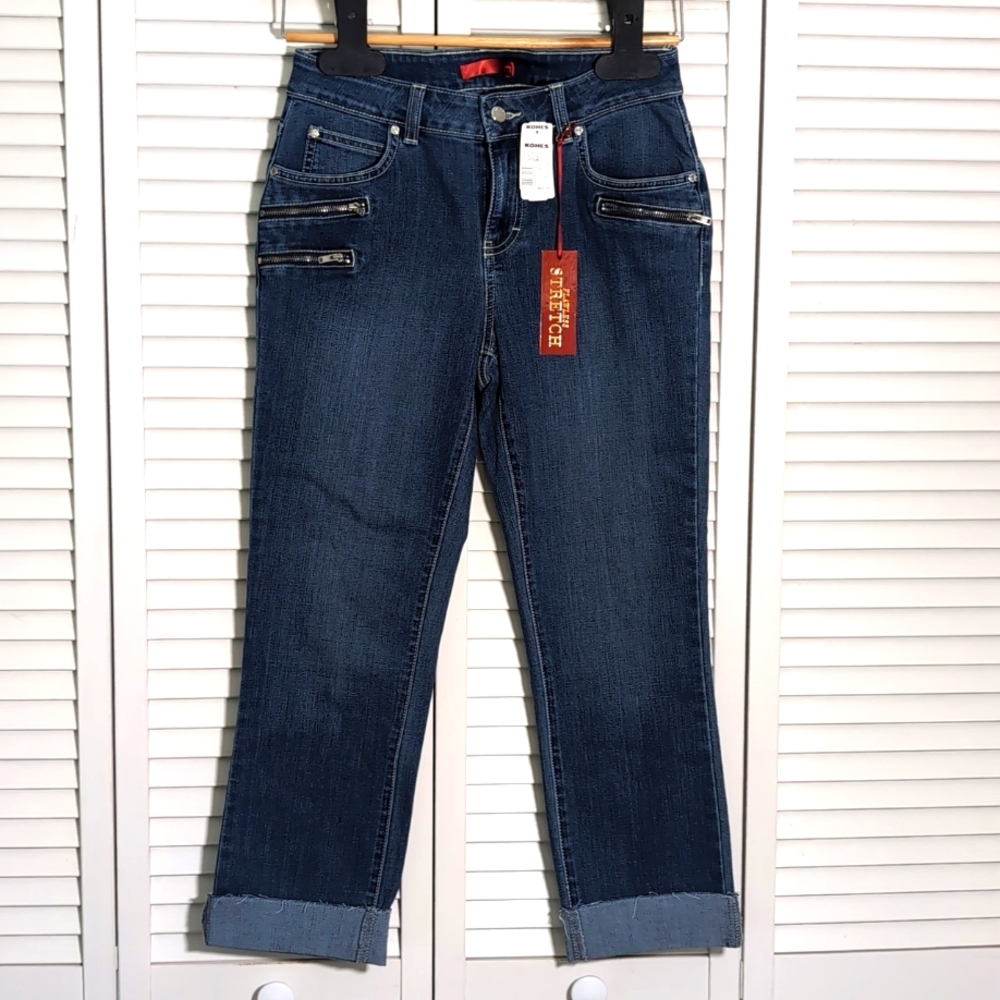 Jennifer Lopez Zip Capri Denim Jeans Size 6 Raw Hem Flawless Stretch
